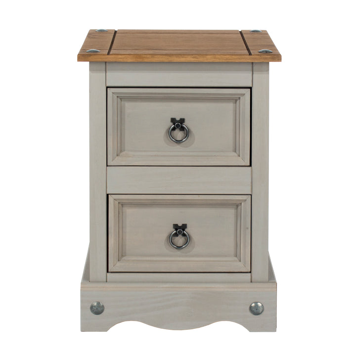 Corona Grey 2 Drawer Petite Bedside Cabinet Grey Wax Antique Waxed Pine (DHD) Image 2