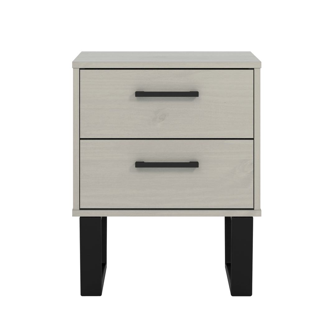 Texas 2 Drawer Bedside Cabinet Grey Waxed Pine Black (DHD) Image 2