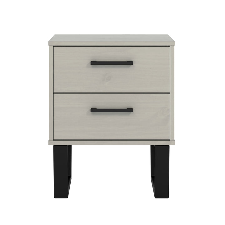 Texas 2 Drawer Bedside Cabinet Grey Waxed Pine Black (DHD) Image 2