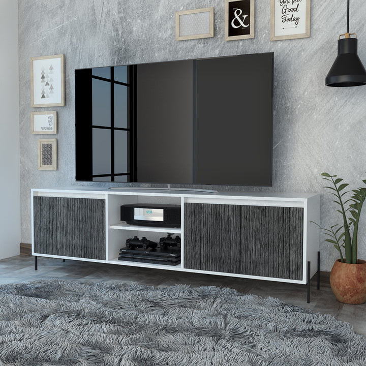 Dallas Ultra Wide Tv Rack With 4 Doors White Carbon Grey Oak (DHD) Image 4