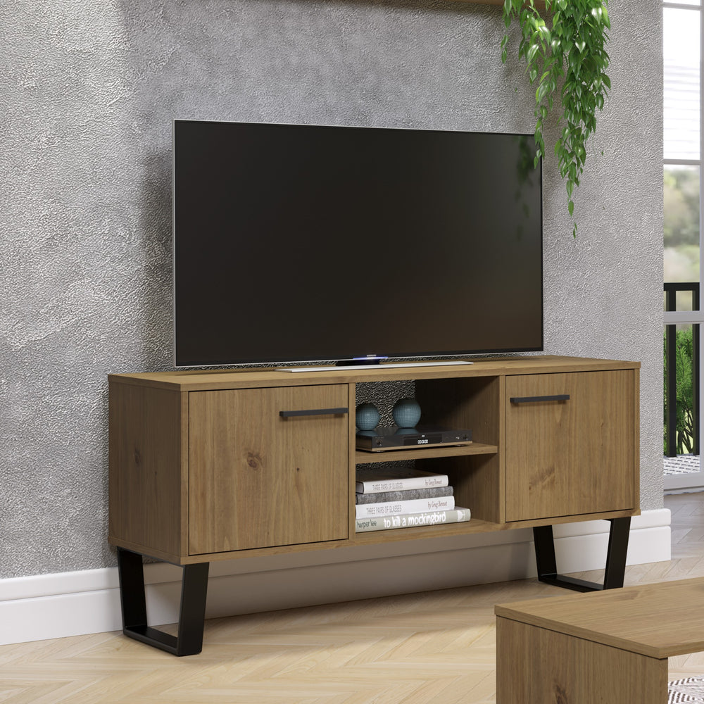 Texas 2 Door Flat Screen Tv Unit Antique Waxed Pine Black (DHD) Image 2