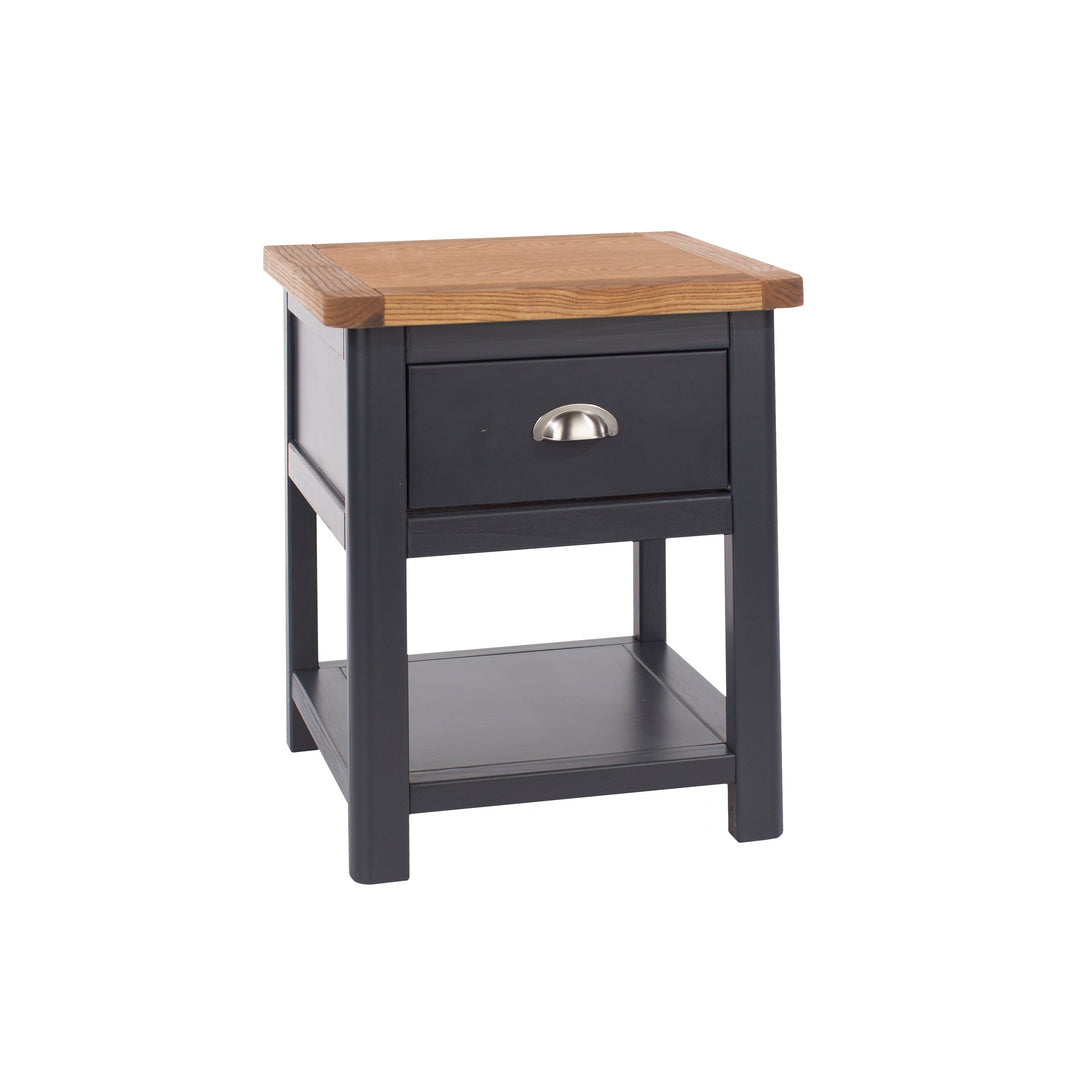 Dunkeld 1 Drawer Bedside Cabinet Midnight Blue Antique Oak Effect Wax (DHD) Image 3