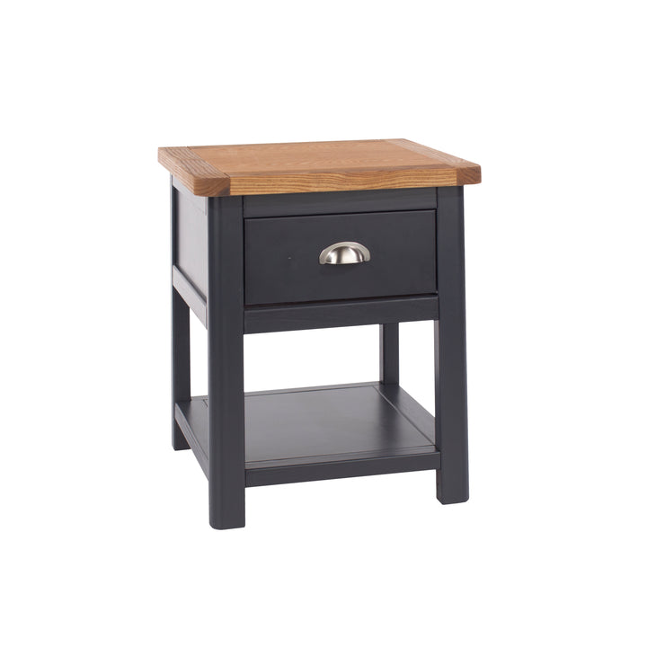 Dunkeld 1 Drawer Bedside Cabinet Midnight Blue Antique Oak Effect Wax (DHD) Image 3