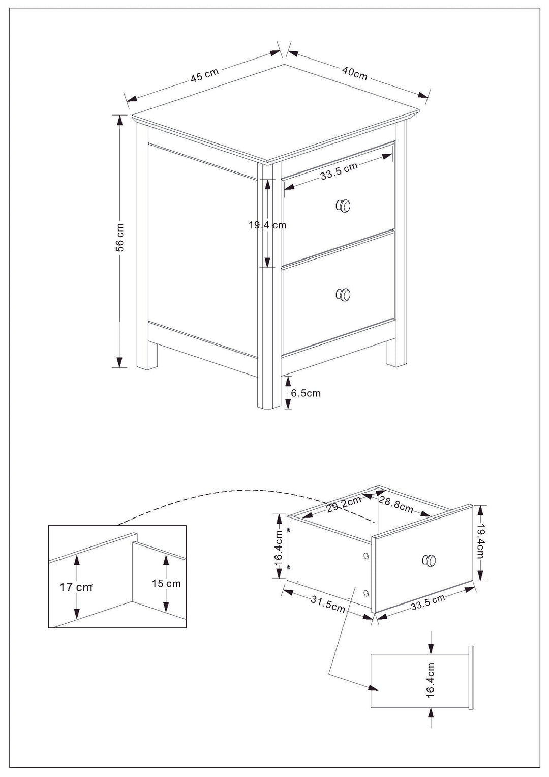 Nairn White 2 Drawer Bedside Cabinet White  (Self Assembly) (DHD)