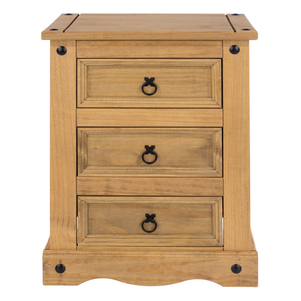 Corona 3 Drawer Bedside Cabinet  Antique Waxed Pine  (DHD) Image 2