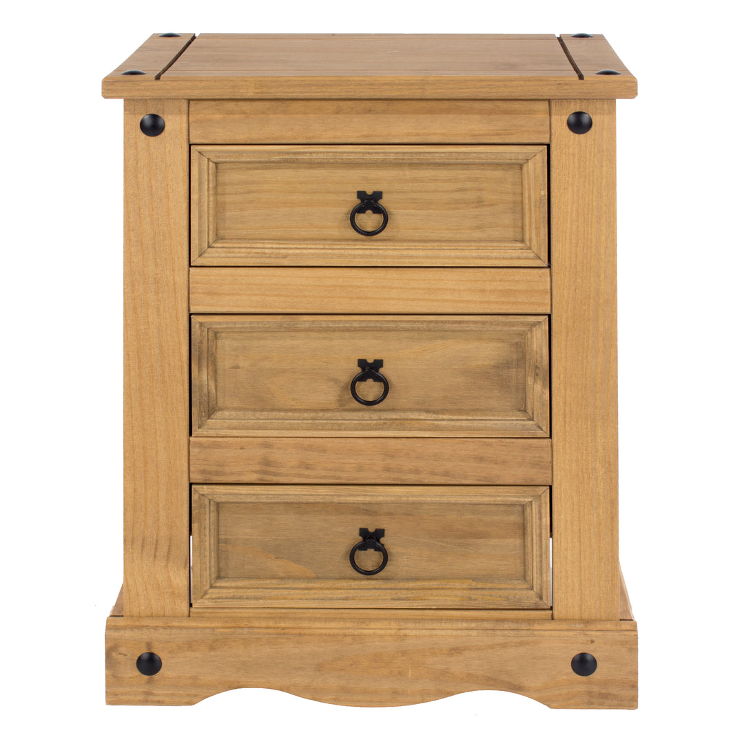 Corona 3 Drawer Bedside Cabinet  Antique Waxed Pine  (DHD) Image 2