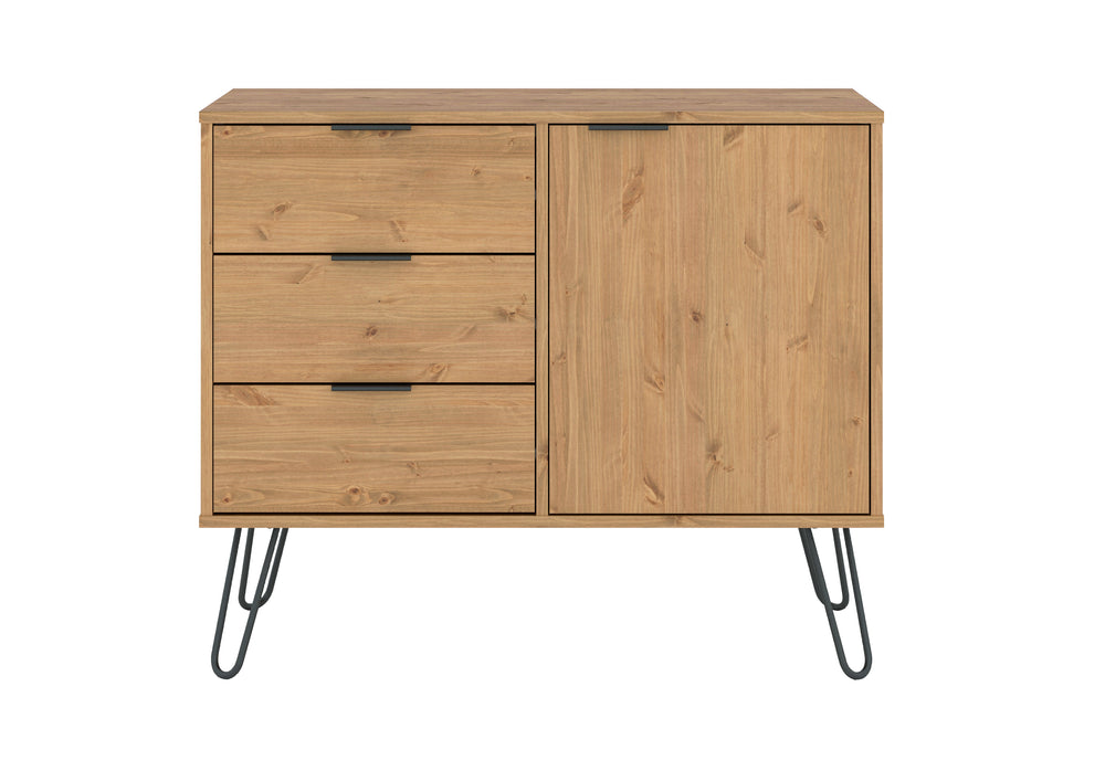 Augusta Pine Small Sideboard With 1 Door, 3 Drawers Antique Waxed Pine Black (DHD) Image 2