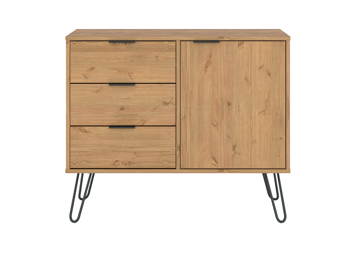 Augusta Pine Small Sideboard With 1 Door, 3 Drawers Antique Waxed Pine Black (DHD) Image 2
