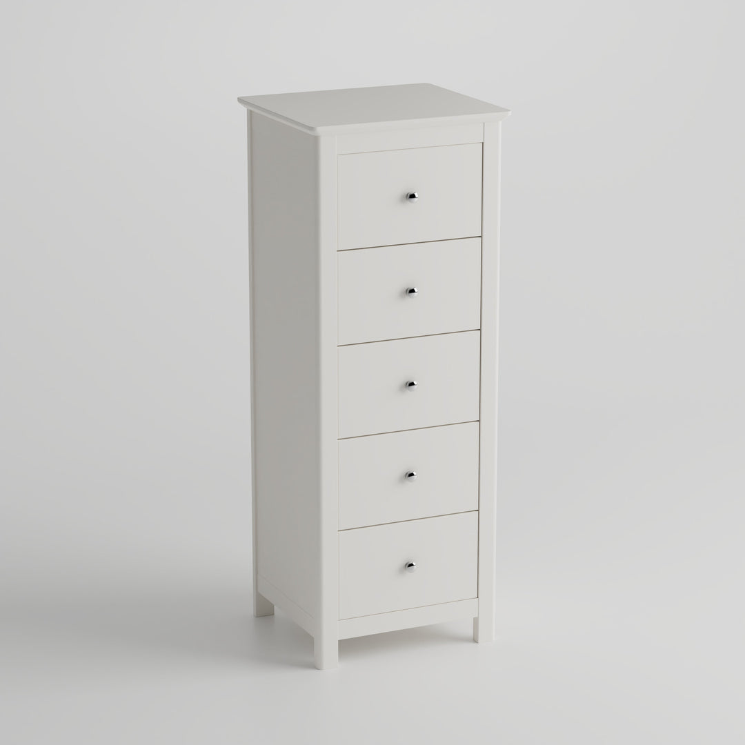 Nairn White 5 Drawer Narrow Chest Of Drawers White  (Self Assembly) (DHD)