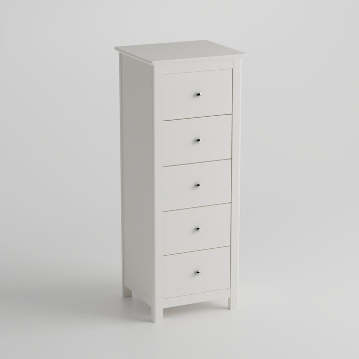 Nairn White 5 Drawer Narrow Chest Of Drawers White  (Self Assembly) (DHD)