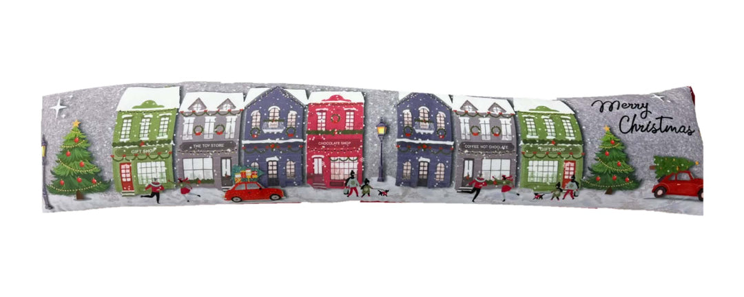 Fabric Printed Draught Excluder Xmas Winter Shopping Scene