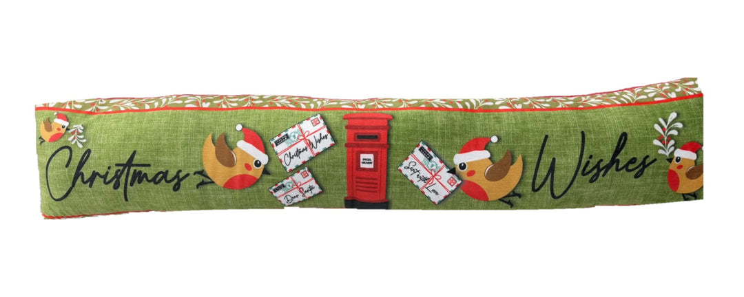 Fabric Printed Draught Excluder Xmas Birds with Christmas Wishes