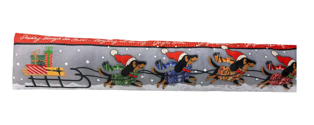 Fabric Printed Draught Excluder Xmas Dashing Through The Snow