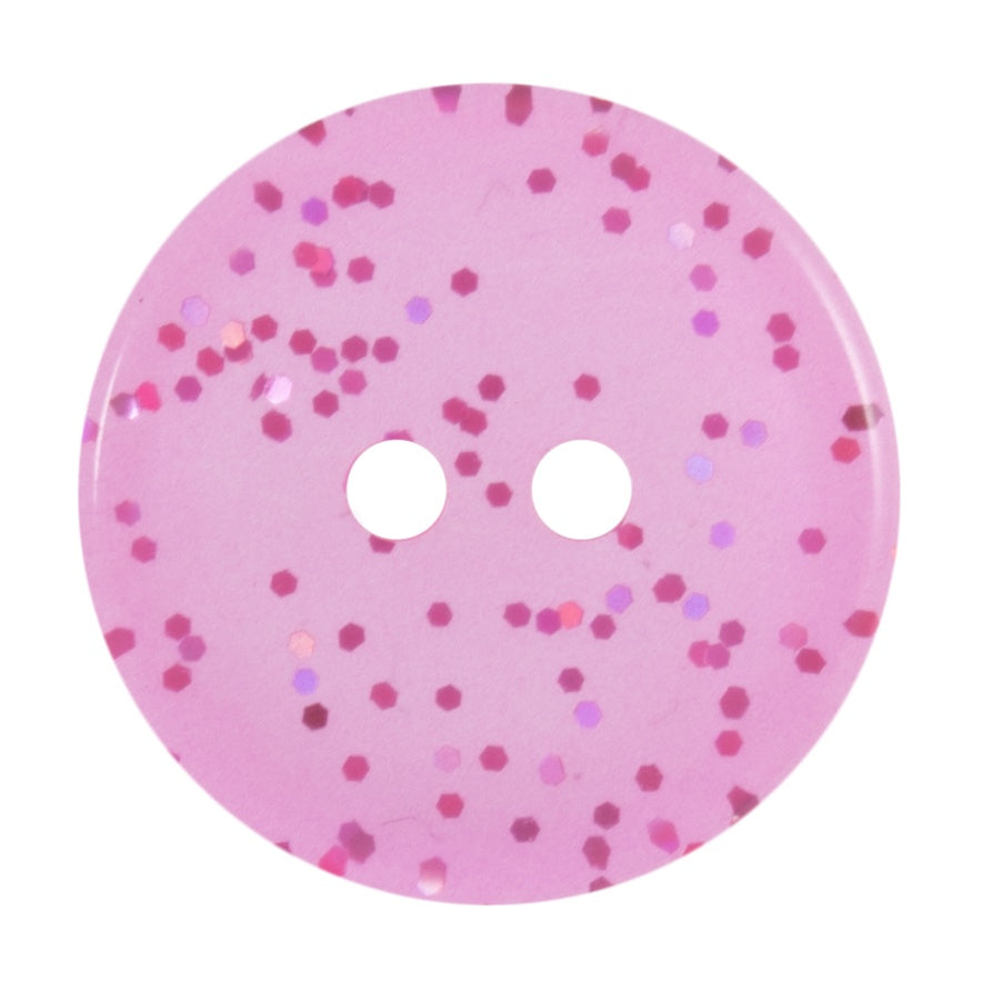 Buttons: Transparent: Glitter: 2 Hole: 15mm: Bright Pink