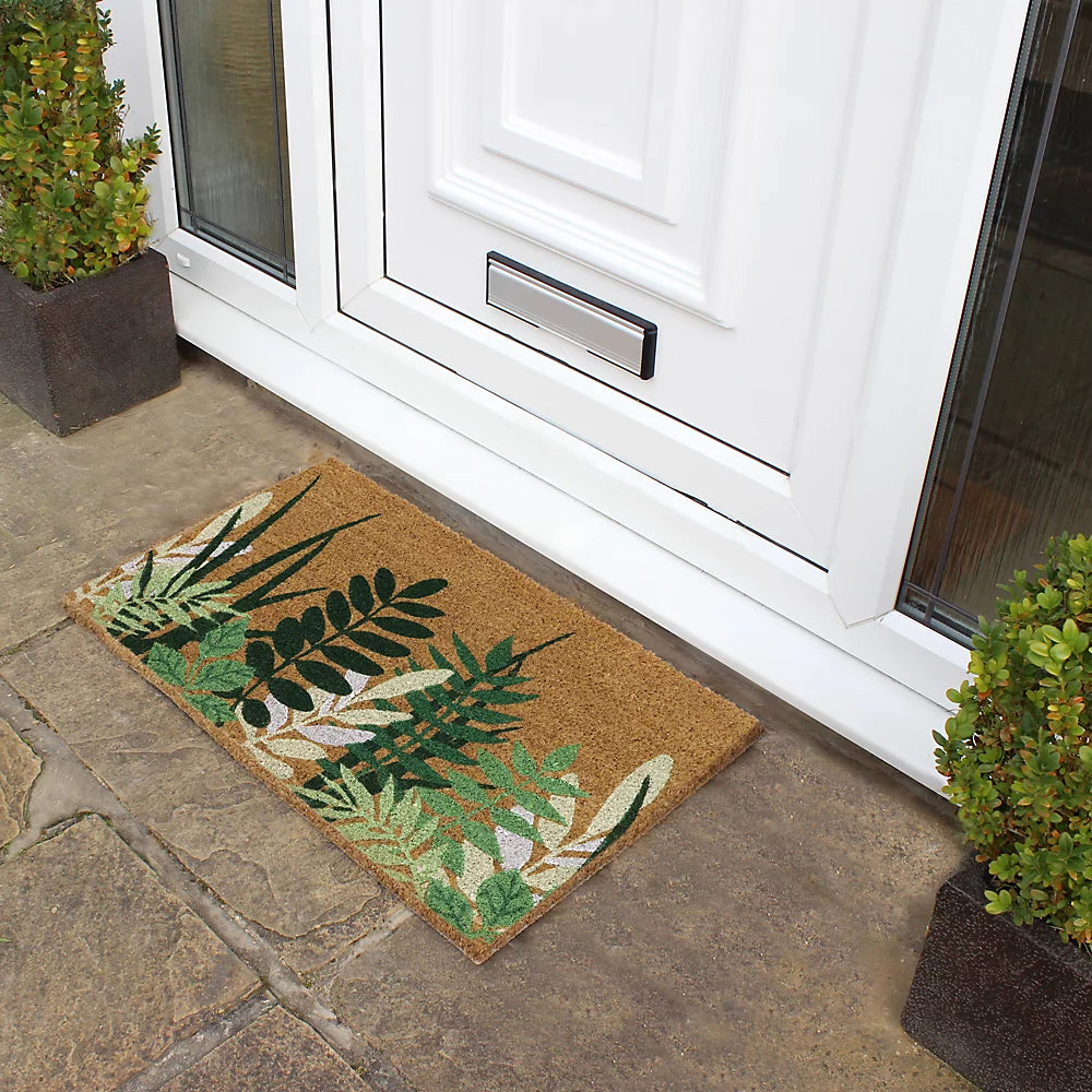 JVL Eco-Friendly Latex Backed Coir Door Mat, Greenery 45x75cm