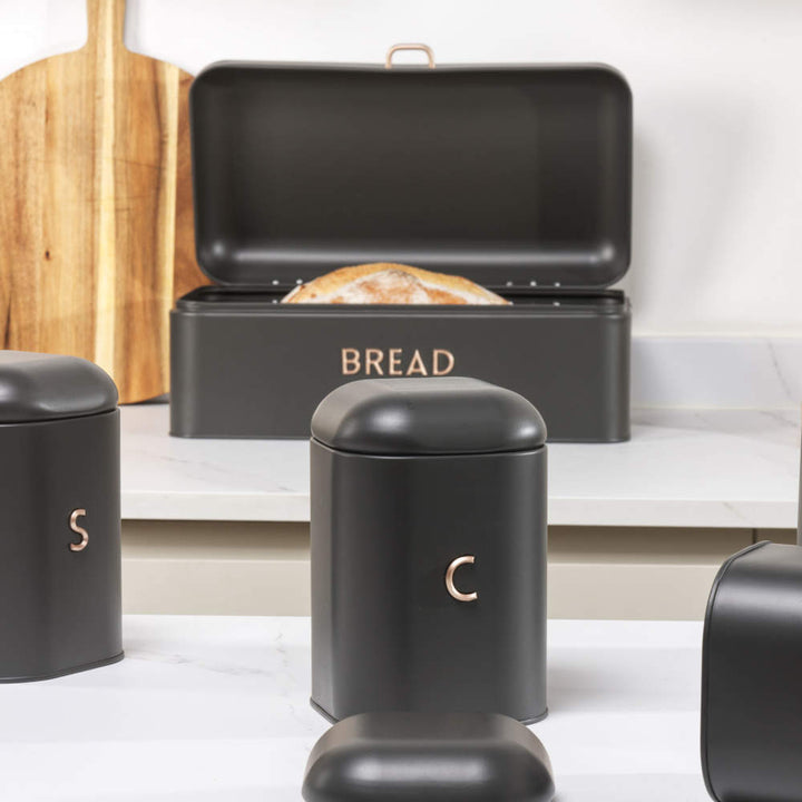 Salter Large Pebble Bread Bin - Charcoal with Brass Effect Letters