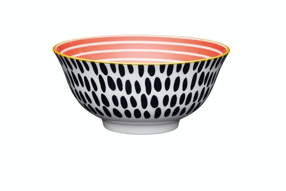 KitchenCraft Red Swirl & Black Spots Ceramic Bowl, 16cm
