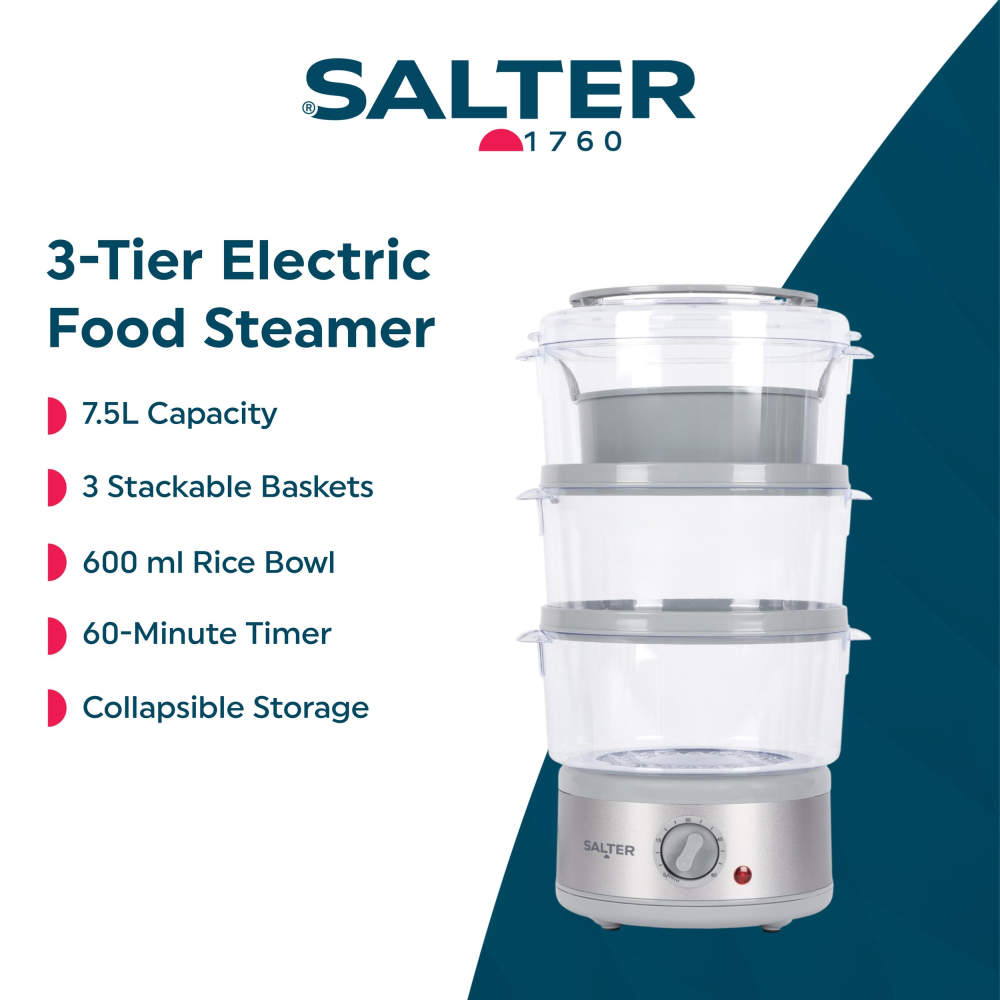 Salter Aspen 3 Tier 7.5L Electric Food Steamer