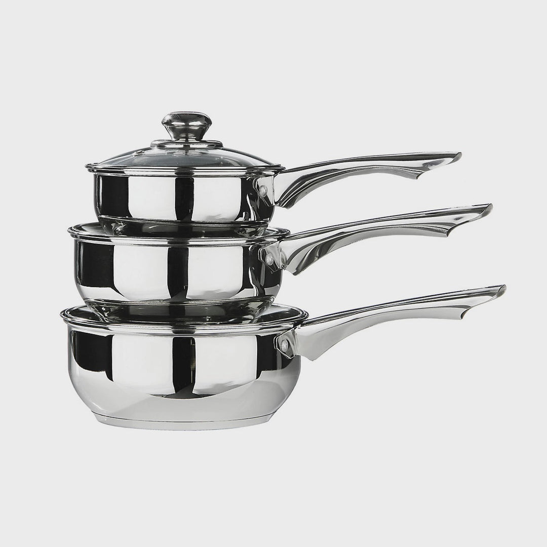 8 x Crosse 3pc Mirrored Stainless Steel Pan Set With Glass Lids (Delivery Extra) BulkBuy