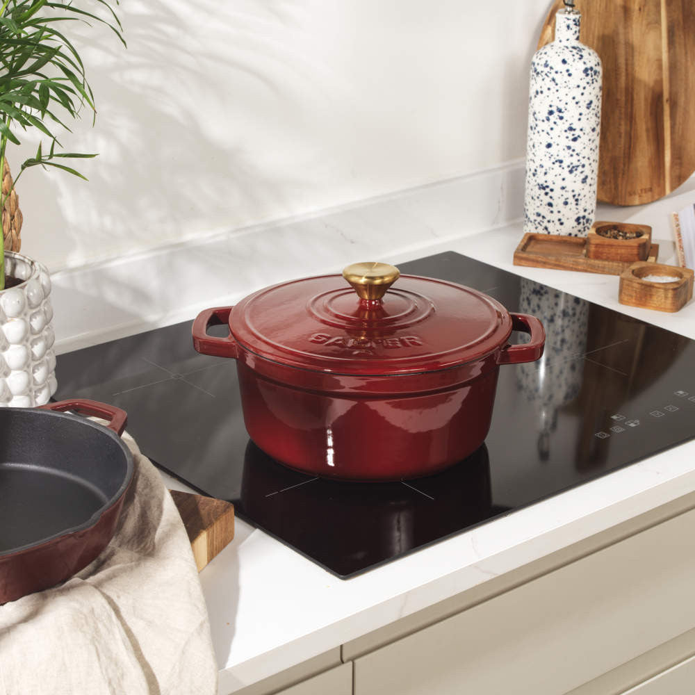 Salter Chester 24cm Cast Iron Casserole Pot - Red Enamel Coated