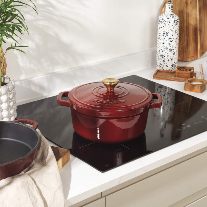 Salter Chester 24cm Cast Iron Casserole Pot - Red Enamel Coated