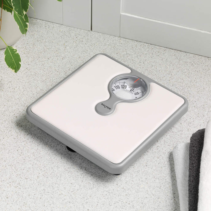 Salter Compact Mechanical Bathroom Scale with Magnifying Lens White