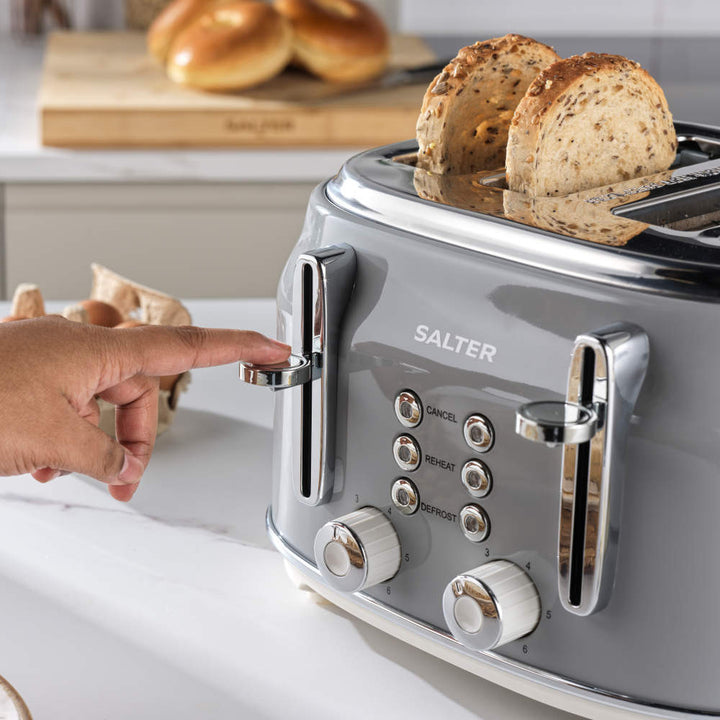 Salter Retro Grey 4 Slice Toaster with 6 Browning Levels