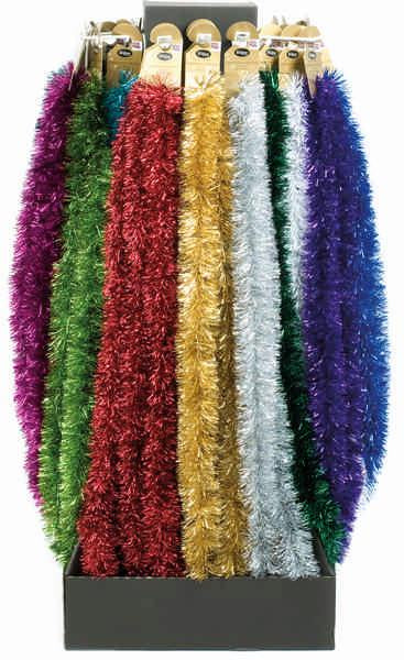 Festive 200cm x 7.5cm 12 Asstd Tinsel On Rocket Stand