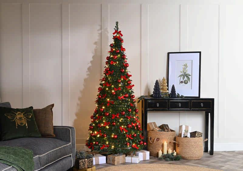 120cm Pre-Lit Green/Red Bow Pop Up Tree