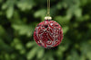 8cm Burgundy Glass Ball - Flocked Petals