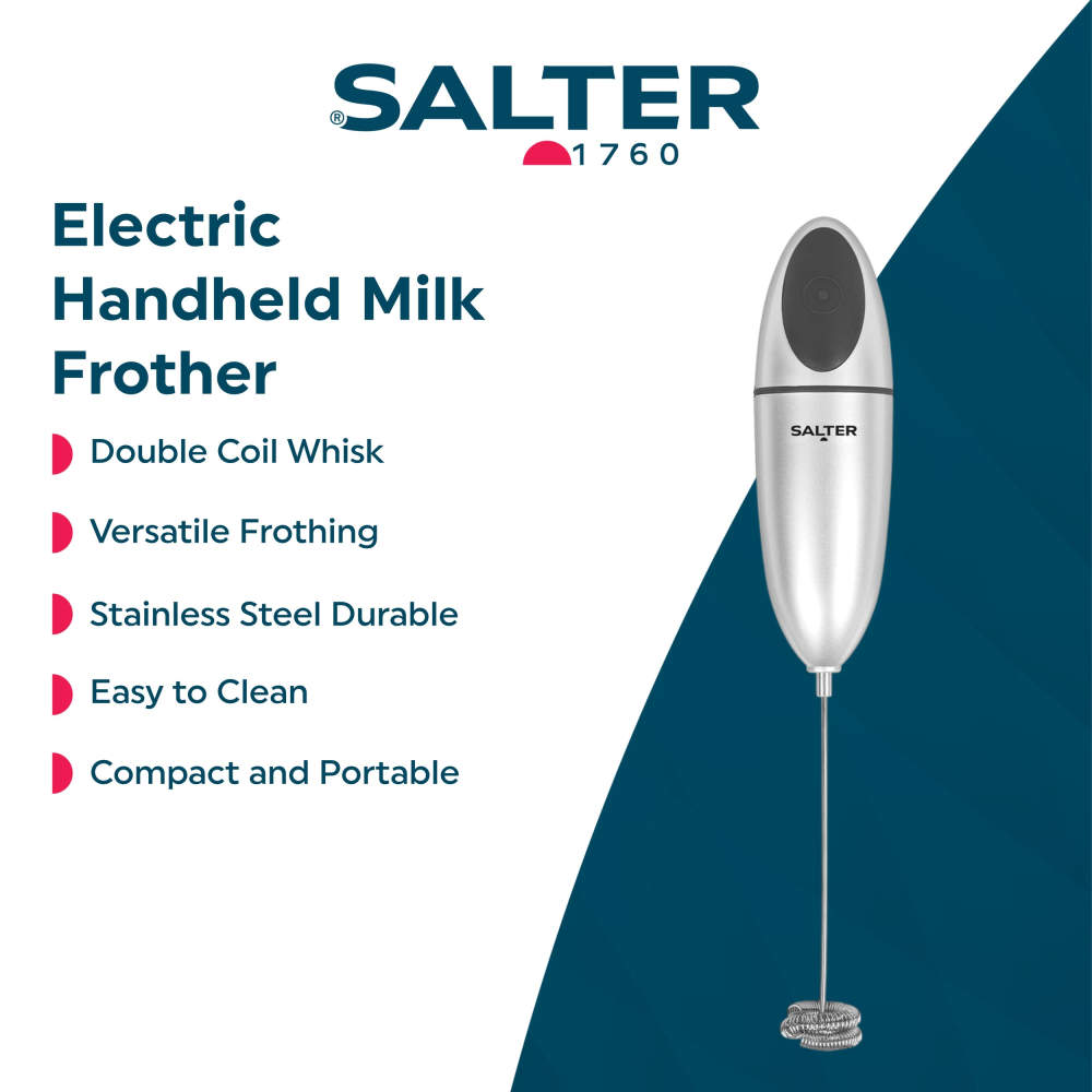 Salter Handheld Electric Milk Frother Silver