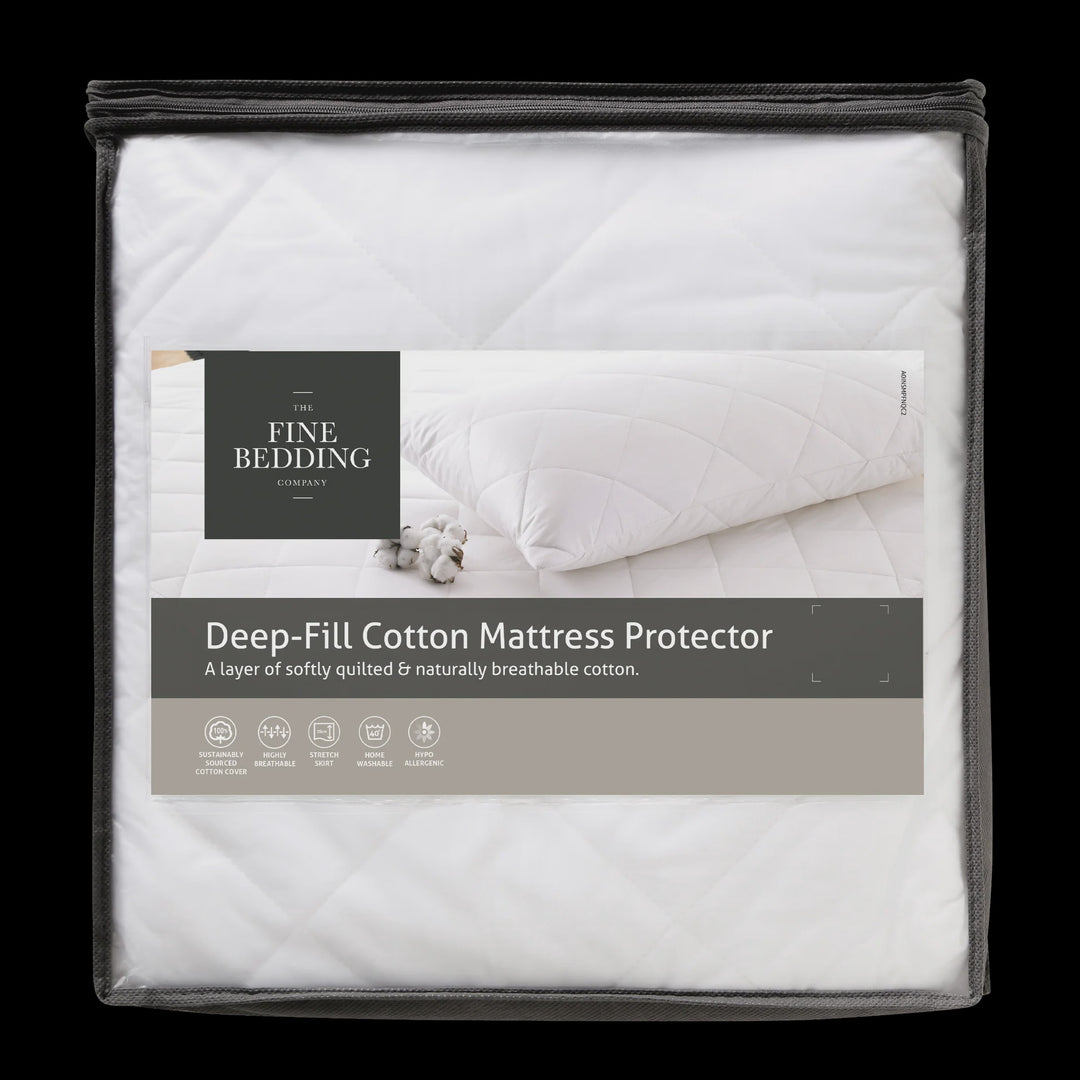 The Fine Bedding Company Deep Fill Quilted Cotton Mattress Protector Double