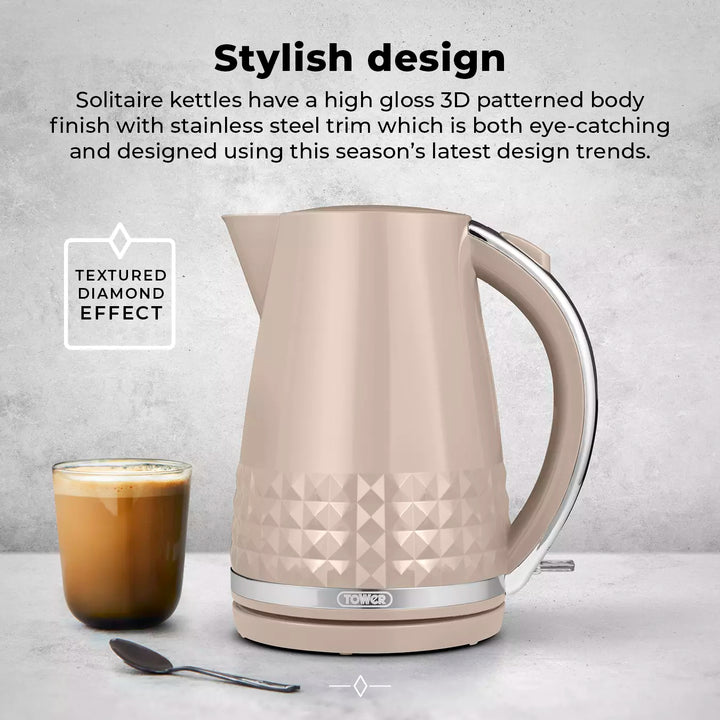 Tower Solitaire 1.5L 3KW Kettle Latte Chrome Accents T10075SMSH