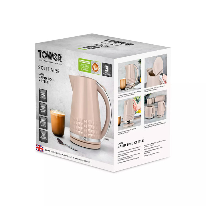 Tower Solitaire 1.5L 3KW Kettle Latte Chrome Accents T10075SMSH