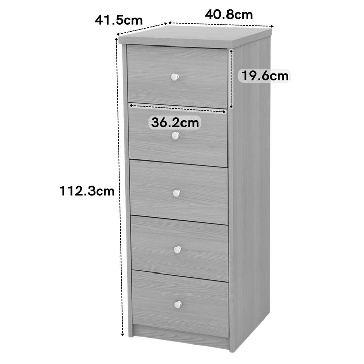 Freya - 5 Drawer Narrow Chest Of Drawers, Oak Foil Finish (Self Assembly) (DHD) Image 2