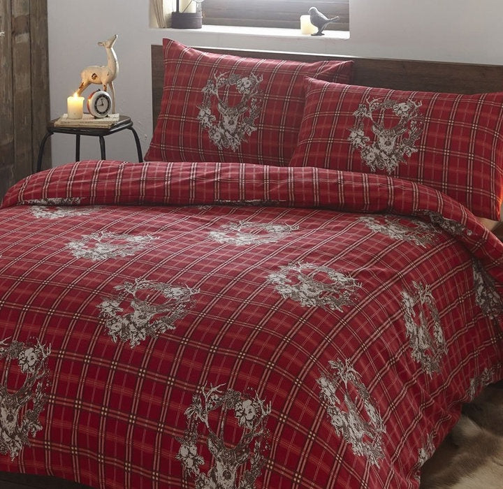 Garland Stag Brushed Cotton Duvet Cover Set Super King Red