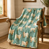Highland Cow Design Super Soft Flannel Blanket Throws 120x150cm - Green