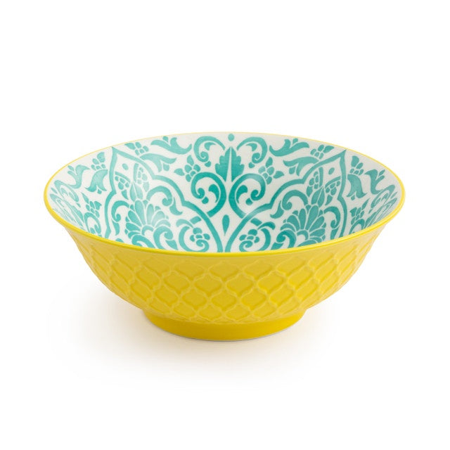 Mikasa Yellow and Blue Geometric Stoneware Ramen Bowl, 21cm