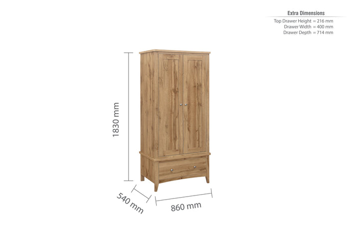 Birlea Hampstead 2 Door 1 Drawer Wardrobe (Self Assembly) (DHD)