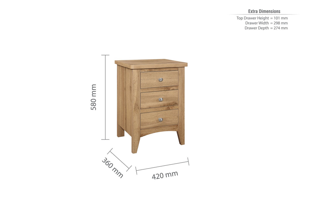 Birlea Hampstead 3 Drawer Bedside (Self Assembly) (DHD)