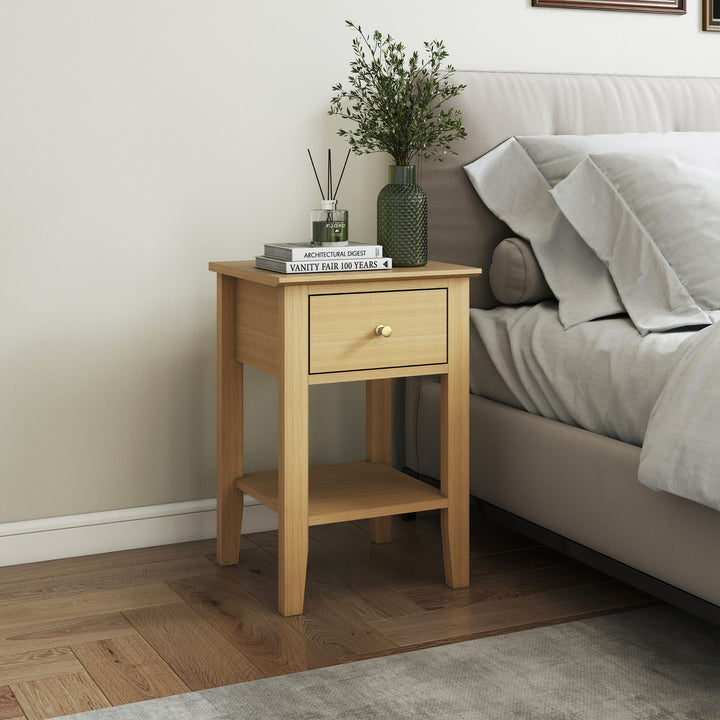 Henley - 1 Drawer Bedside Table, Oak Effect (Self Assembly) (DHD) Image 1