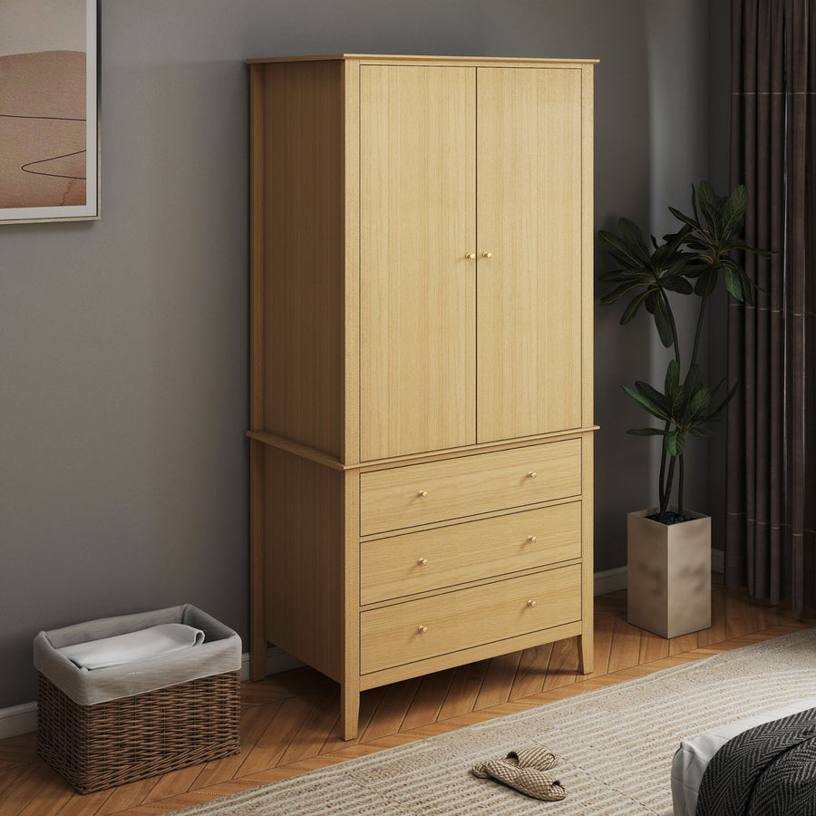 Henley - 2 Door, 3 Drawer Wardrobe, Oak Effect (Self Assembly) (DHD) Image 1