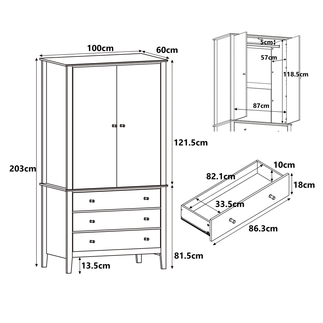 Henley - 2 Door, 3 Drawer Wardrobe, Oak Effect (Self Assembly) (DHD) Image 2