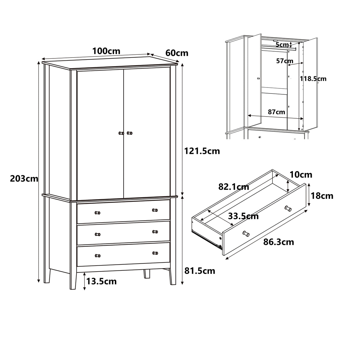Henley - 2 Door, 3 Drawer Wardrobe, Oak Effect (Self Assembly) (DHD) Image 2