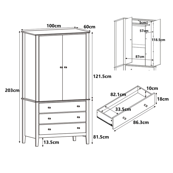 Henley - 2 Door, 3 Drawer Wardrobe, Oak Effect (Self Assembly) (DHD) Image 2