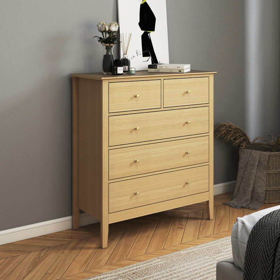 Henley - 3+2 Drawer Wide Chest, Oak Effect (Self Assembly) (DHD) Image 1