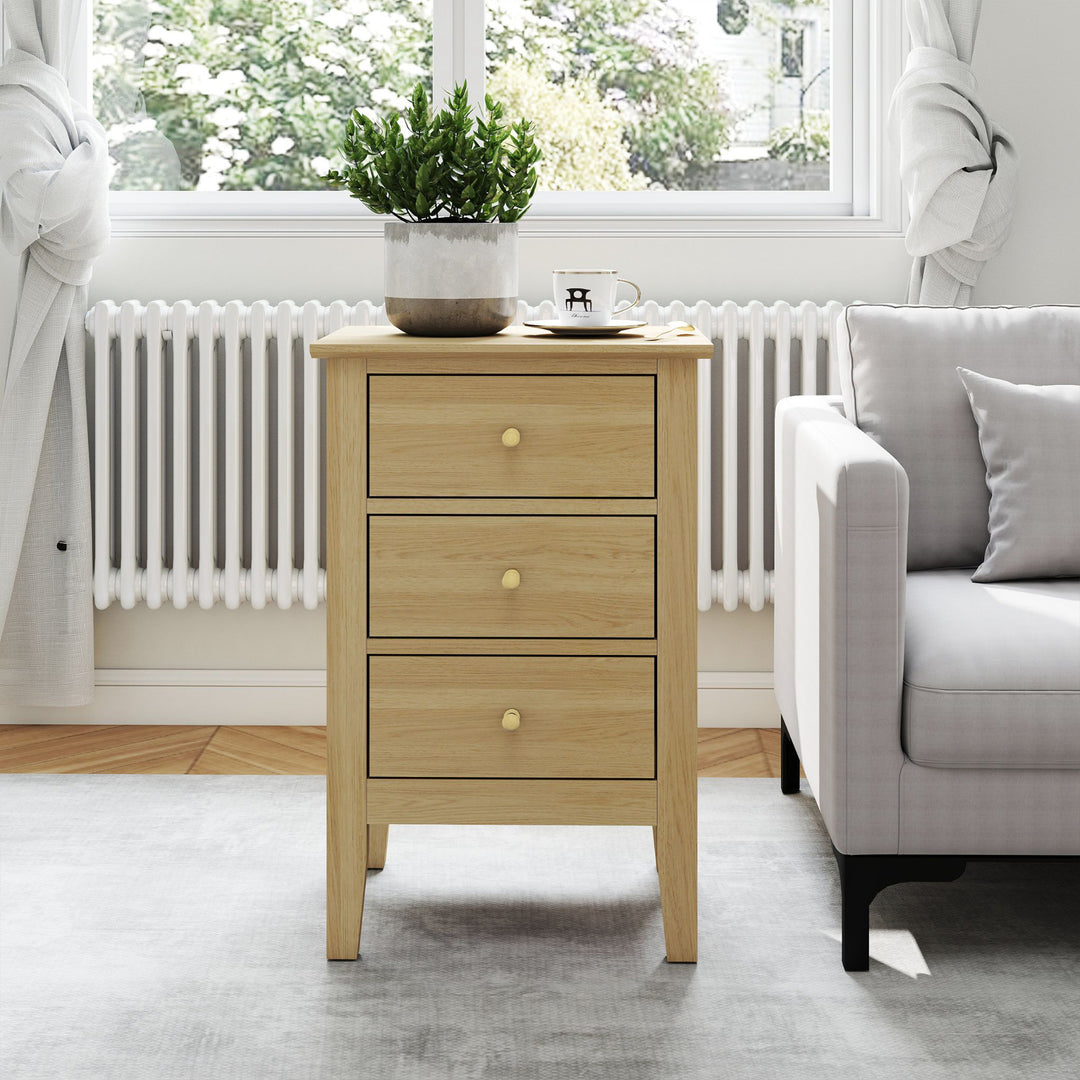 Henley - 3 Drawer Bedside Cabinet, Oak Effect (Self Assembly) (DHD) Image 1