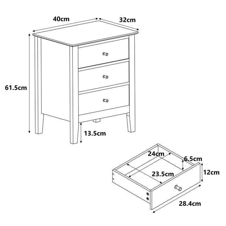 Henley - 3 Drawer Bedside Cabinet, Oak Effect (Self Assembly) (DHD) Image 2