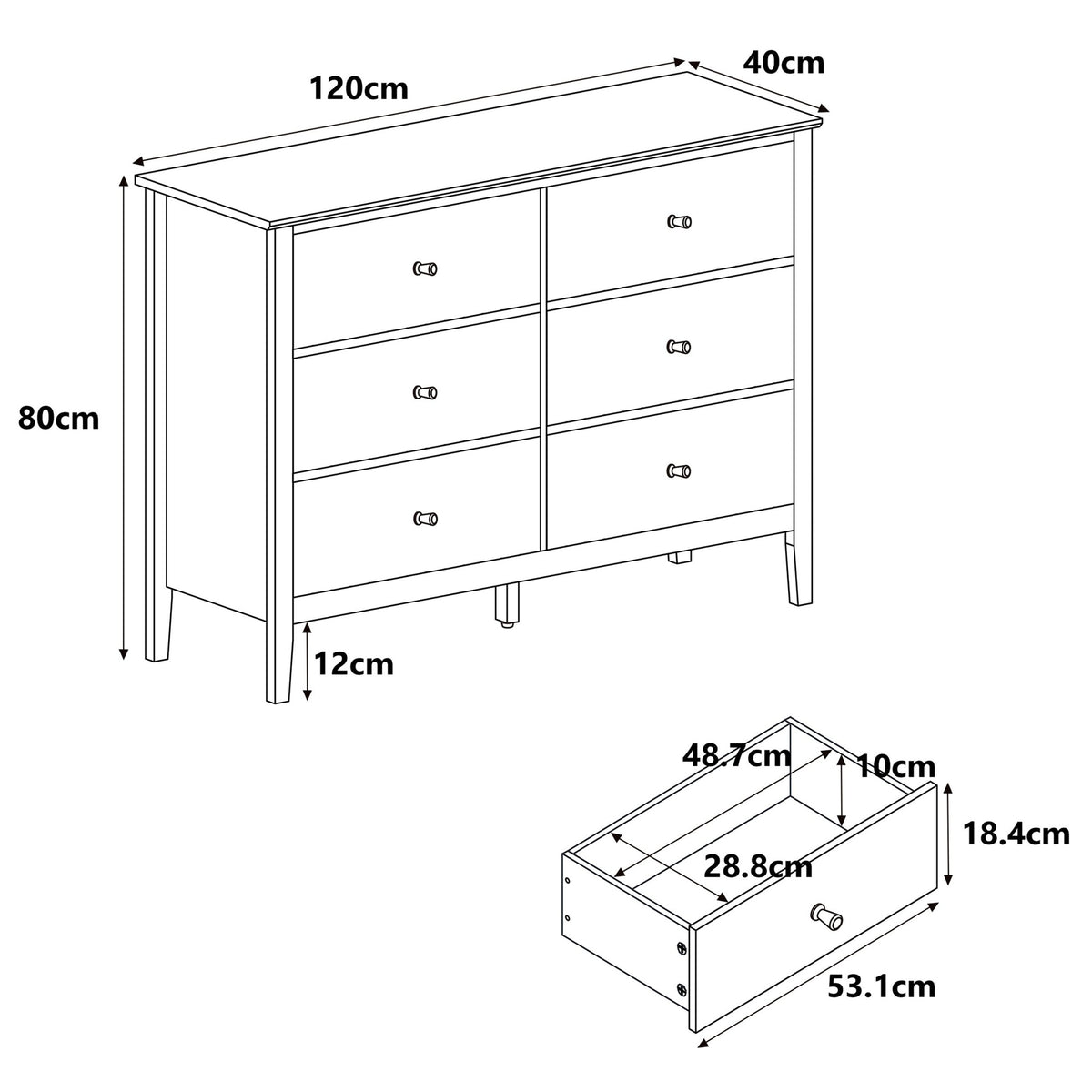 Henley - 6 Drawer Double Wide (3+3) Chest, Oak Effect (Self Assembly) (DHD) Image 2