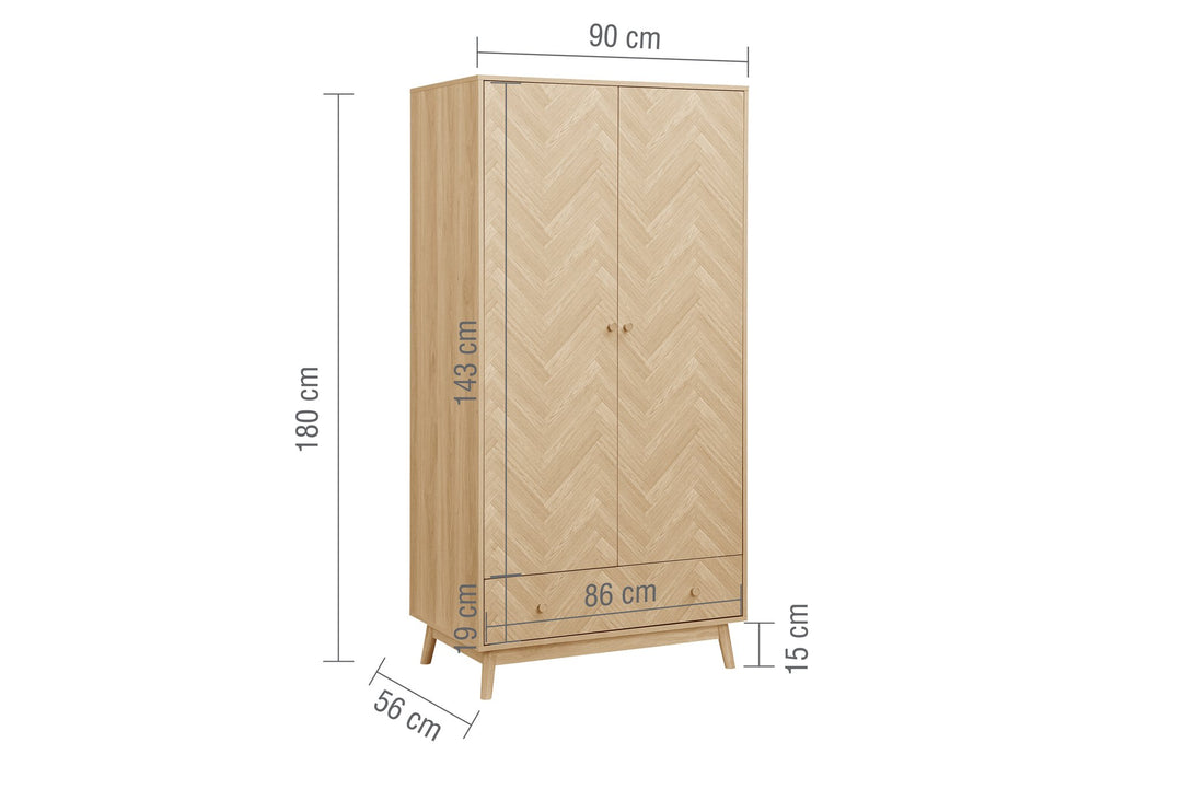 Birlea Herringford 2 Door 1 Drawer Wardrobe (Self Assembly) (DHD)
